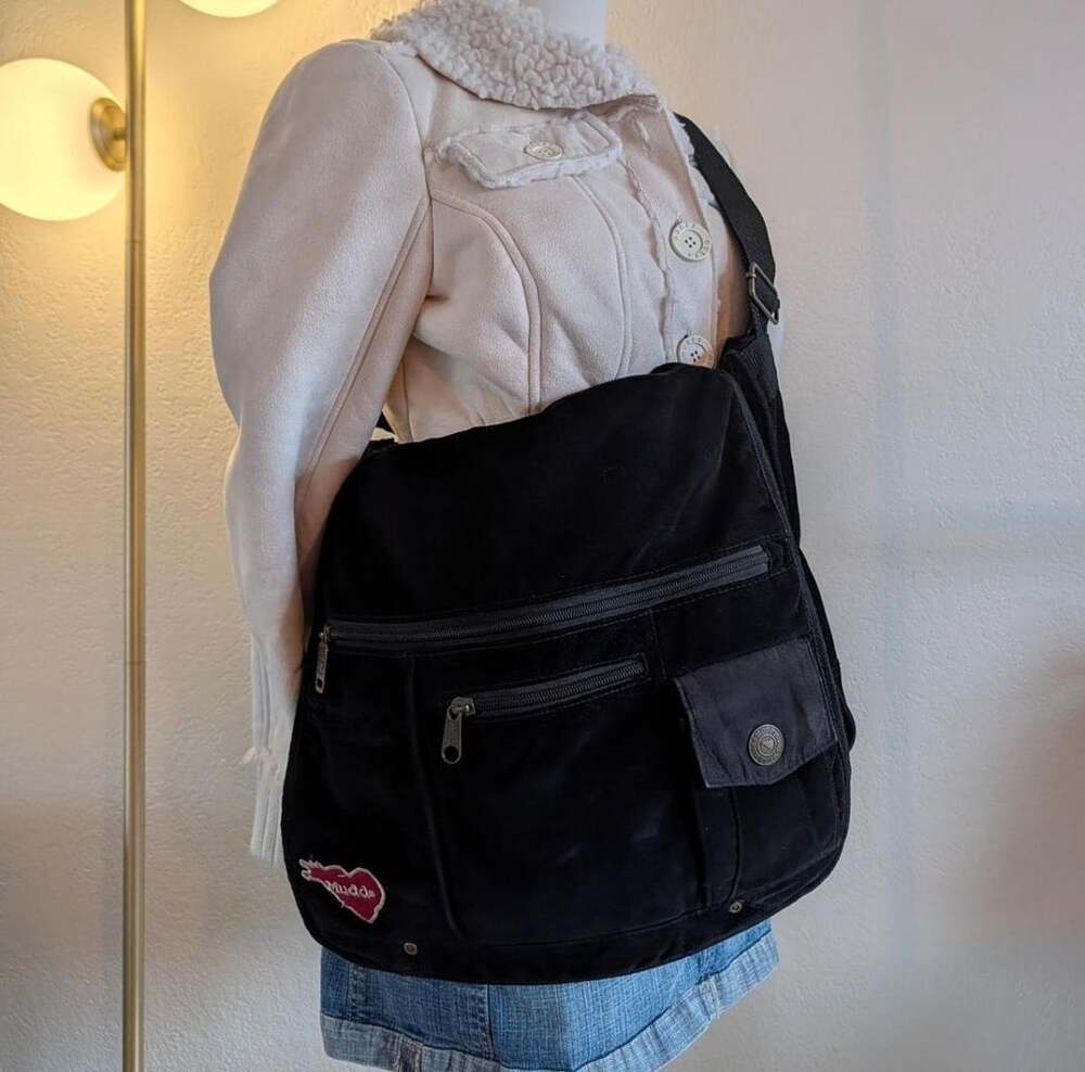 Mudd Black Canvas Messenger Bag Y2K Crossbody Handbag Vintage